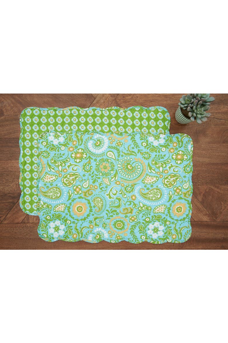 Zoe 100% Cotton Set of 6 Placemats 13" x 19", Alternate, color, Green