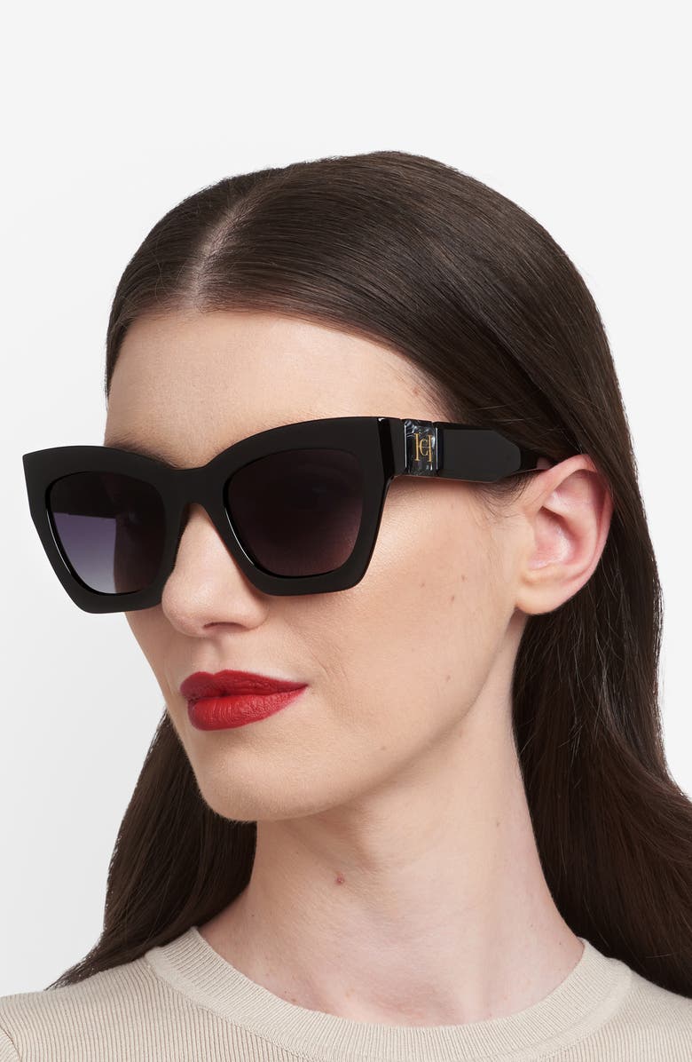 Carolina Herrera 52mm Gradient Cat Eye Sunglasses, Alternate, color, Black/ Dark Grey Sf