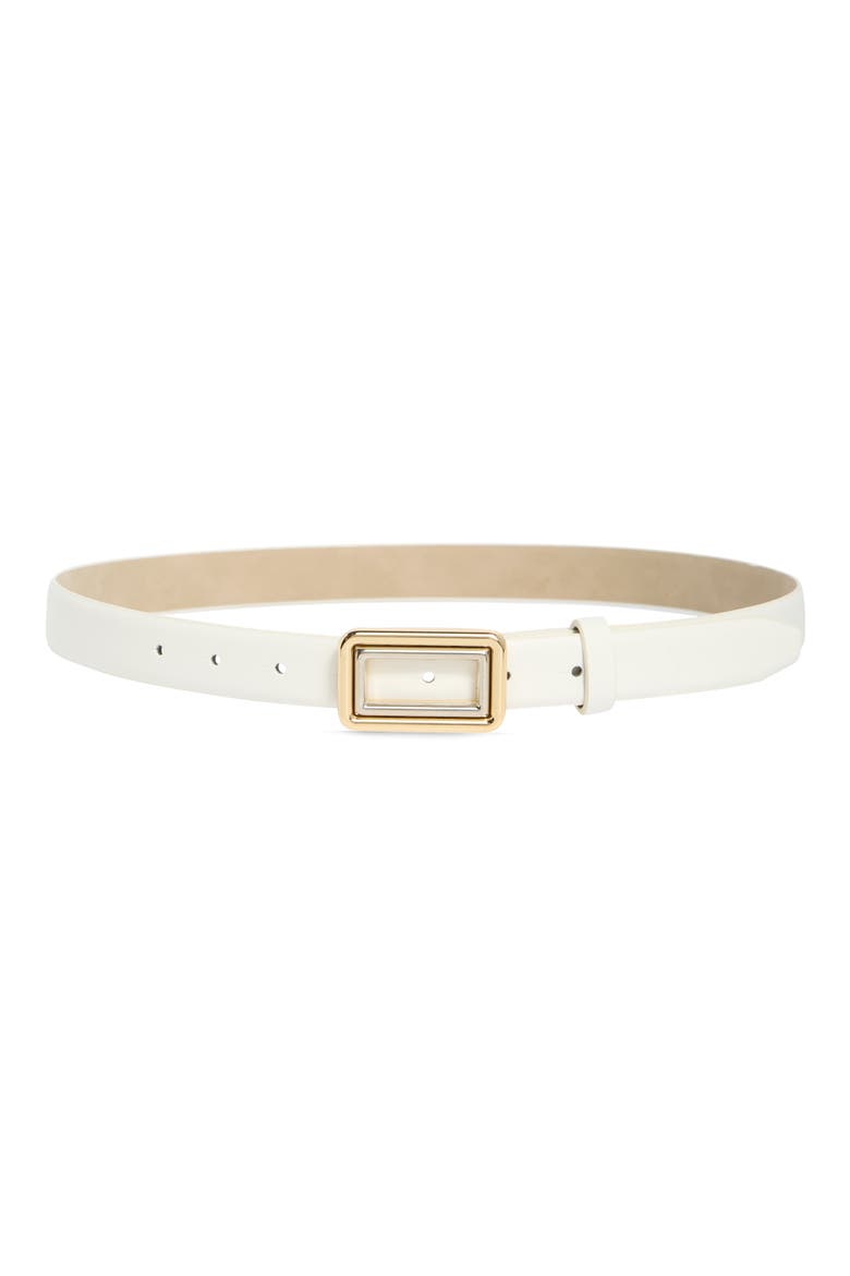 Two-Tone Buckle Textured Faux Leather Belt, Main, color, WHITE