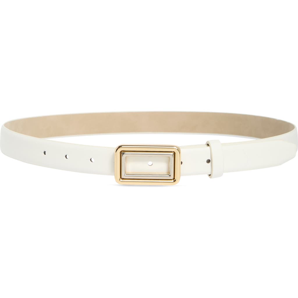 Steve Madden Two-Tone Buckle Textured Faux Leather Belt in White at Nordstrom Rack, Size X-Large