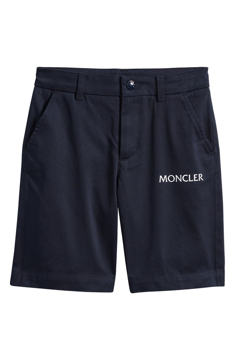 Moncler Kids' Logo Cotton Blend Gabardine Shorts, Main, color, 