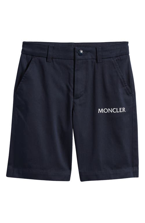 Moncler Kids' Logo Cotton Blend Gabardine Shorts In Navy