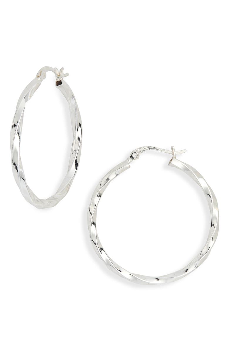 Argento Vivo Sterling Silver Sterling Silver Twisted Hoop Earrings, Main, color, Silver