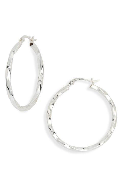 Sterling Silver Twisted Hoop Earrings