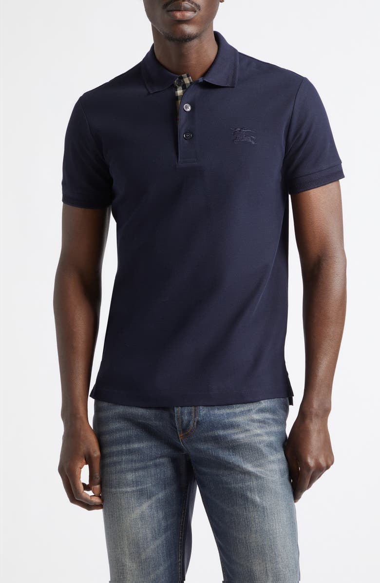 Burberry Eddie EKD Embroidered Cotton Piqué Polo, Main, color, Coal Blue
