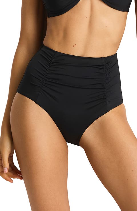 Shirred High Waist Bikini Bottoms