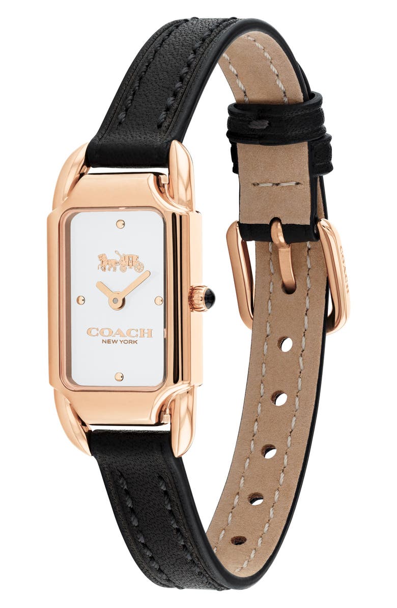 COACH Cadie Rectangular Leather Strap Watch, 17.5mm x 28.5mm, Alternate, color, 