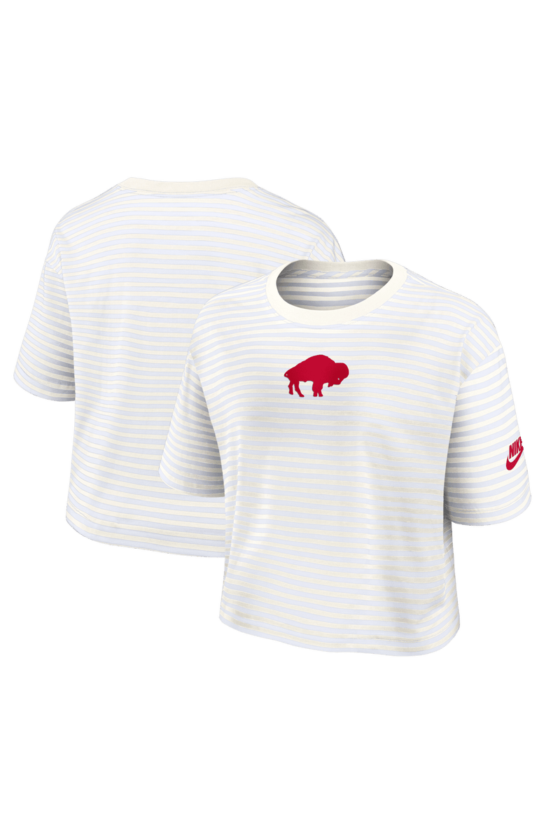 Women's Nike White/Cream Buffalo Bills Striped Cropped T-Shirt, Main, color, White