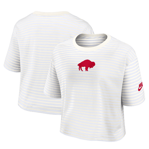 Women's Nike White/Cream Buffalo Bills Striped Cropped T-Shirt
