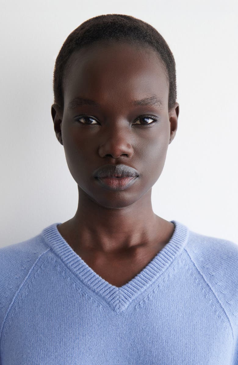 COS Merino Wool V-Neck Sweater, Alternate, color, Blue Medium