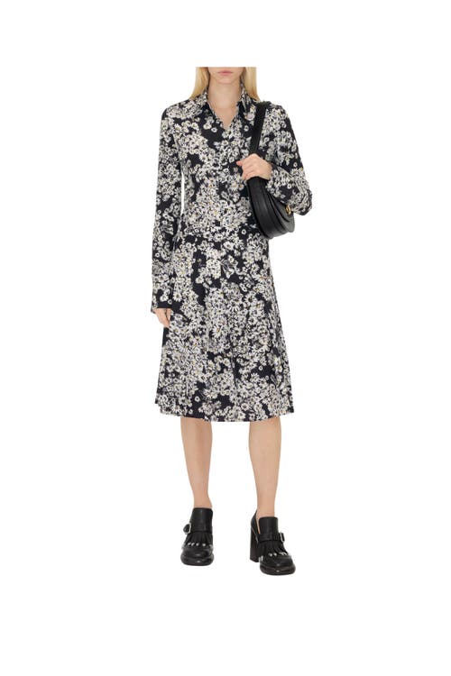 Burberry Flower Print Midi Silk Skirt In Black