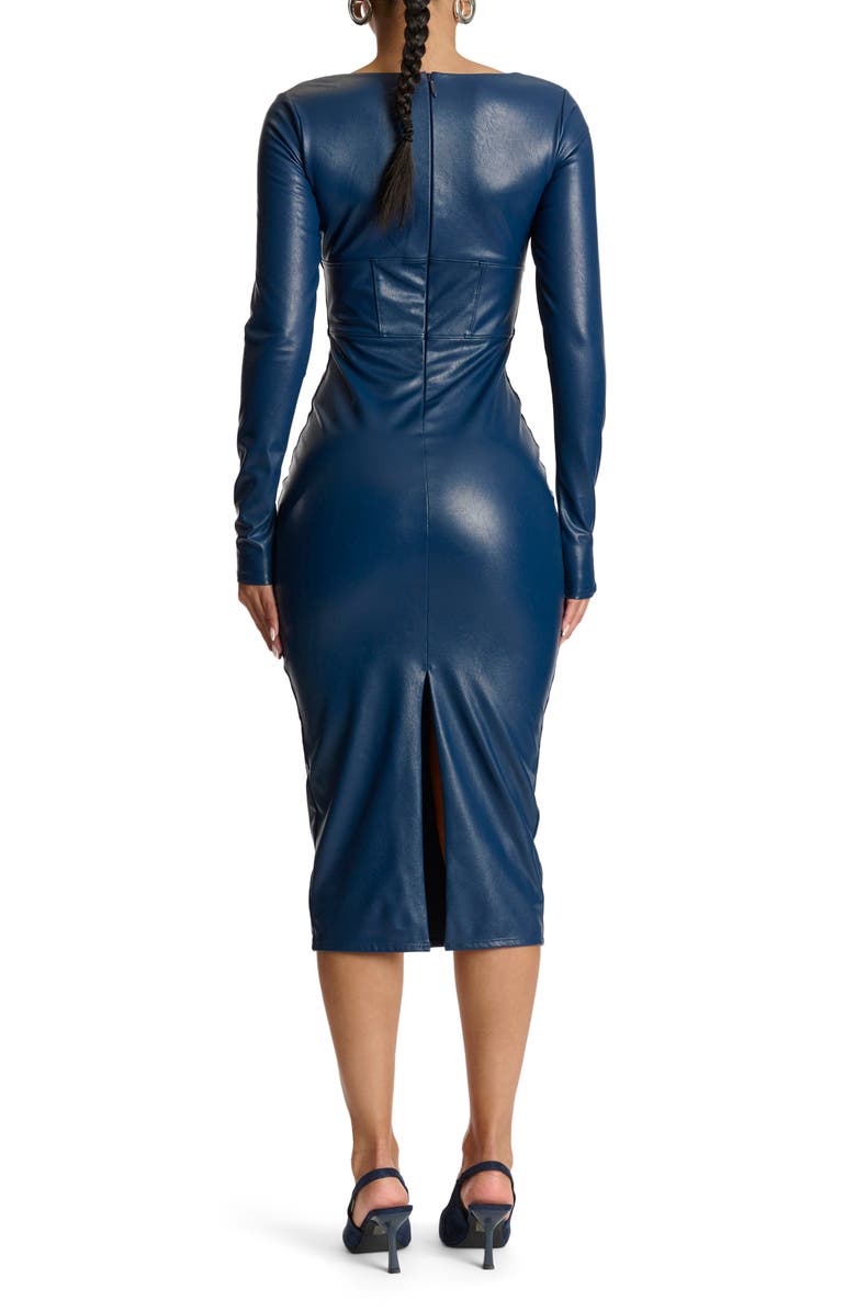Naked Wardrobe Down to the Corset Long Sleeve Faux Leather Dress, Alternate, color, Navy