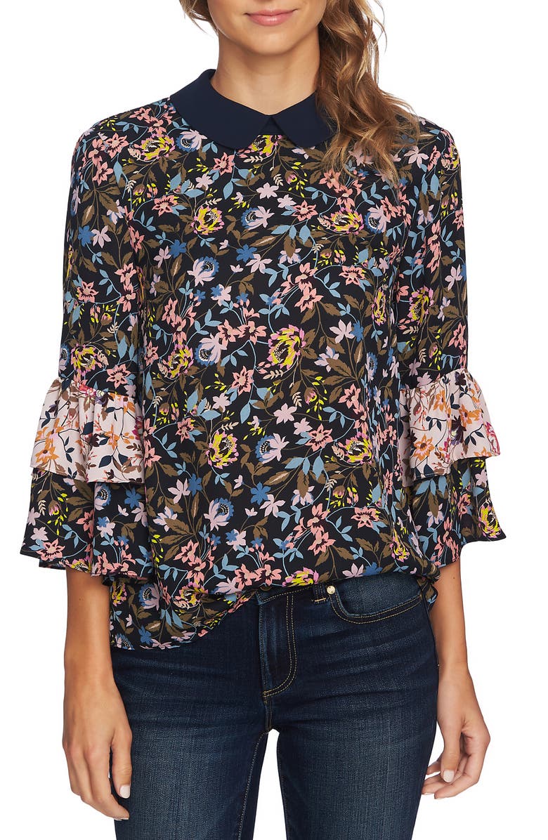 CeCe Demure Flora Ruffled Blouse, Main, color,