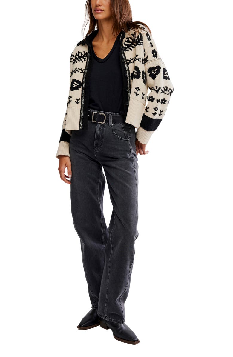 Free People Shelby Floral Jacquard Cardigan, Alternate, color, Neutral Combo