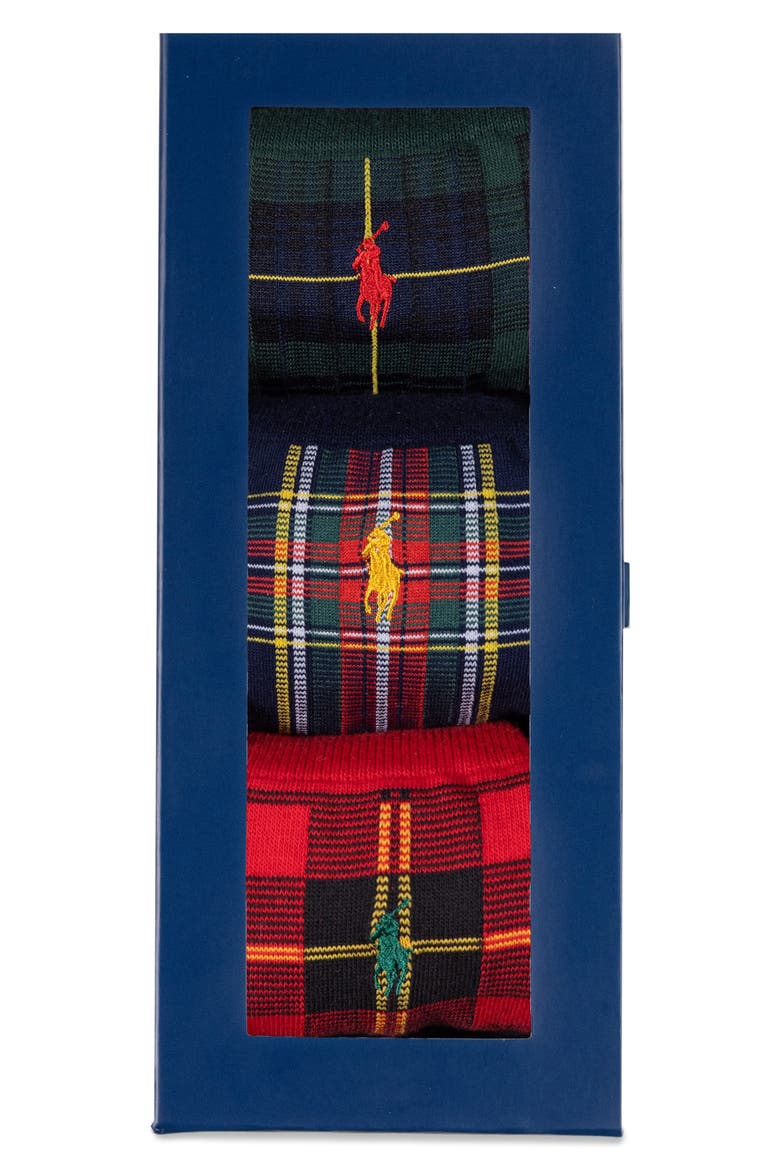 Assorted 3-Pack Tartan Crew Socks Gift Box, Alternate, color, RED/ NAVY/ GREEN ASSORTED