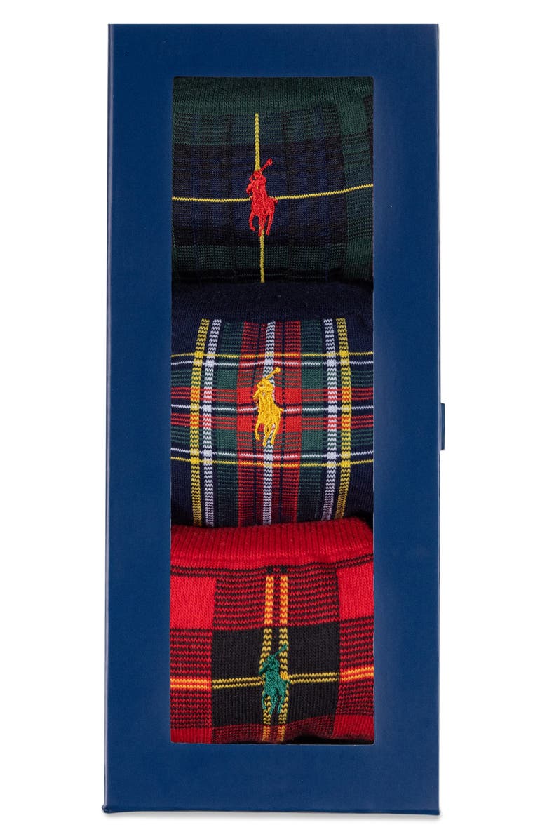Polo Ralph Lauren Assorted 3-Pack Tartan Crew Socks Gift Box, Alternate, color, Red/ Navy/ Green Assorted