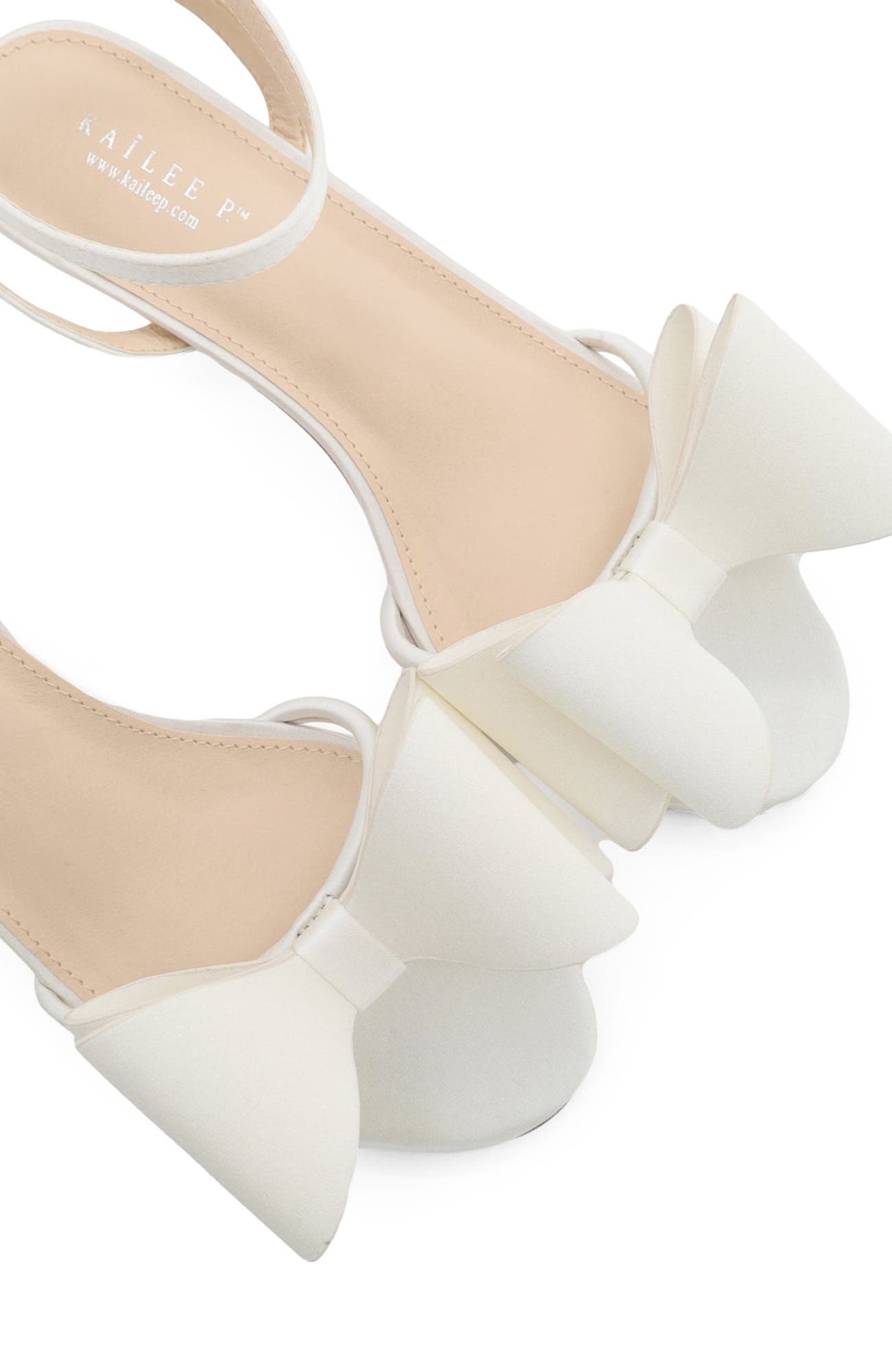 Sylvia Satin Strappy Kitten Heel Sandals with Tuxie Bow, Alternate, color, White