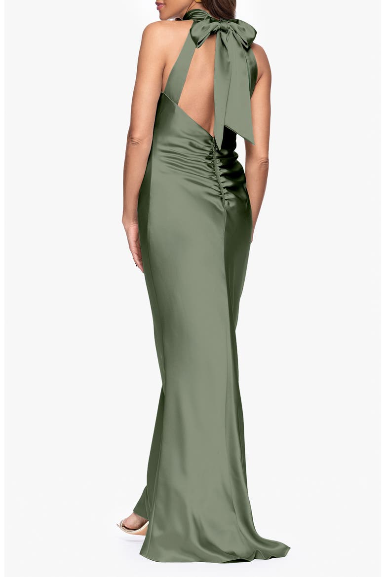 Halter Neck Satin Sheath Gown, Alternate, color, OLIVE