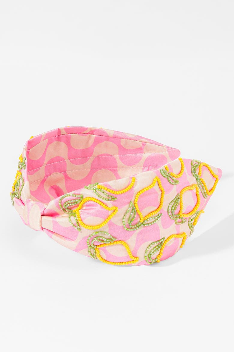 Lemon Pop Printed Knotted Headband, Alternate, color, Metallic Silver