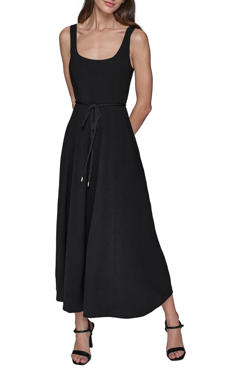 KARL LAGERFELD Aero Wash Square Neck Dress, Main, color, Black