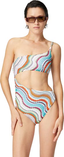 ワンピース水着 MISSONI SS25 Lame one-piece swimsuit (MC22SP03BR012T S10BH) Missoni One-shoulder One-piece Swimsuit With Lamé Wave Motif