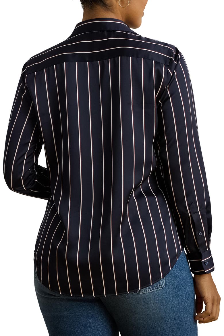Classic Stripe Charmeuse Button-Up Shirt, Alternate, color, NAVY/ CREAM/ GARNET