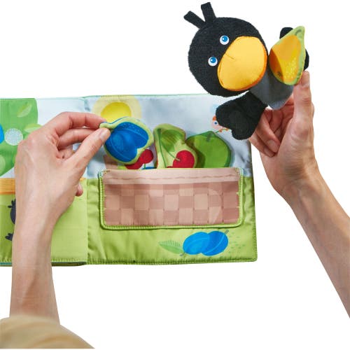 Haba Fabric Book Orchard With Raven Finger Puppet And Removable Fruit In Multi
