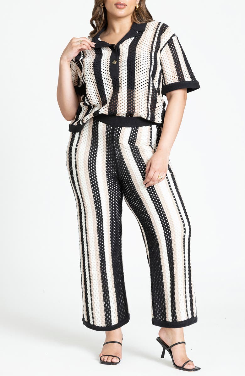 ELOQUII Stripe Open Knit Flare Leg Pants, Alternate, color,