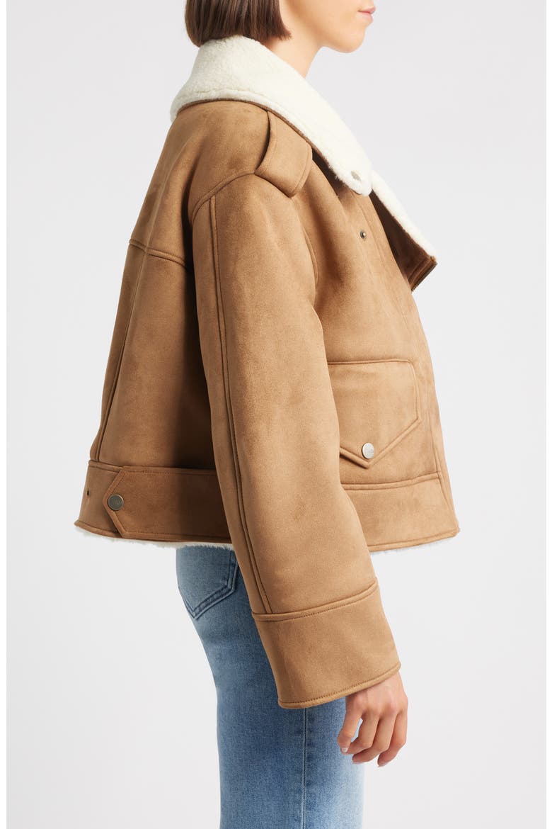 Finnian Oversize Faux Suede & LuxeFluff Moto Jacket, Alternate, color, CHESTNUT