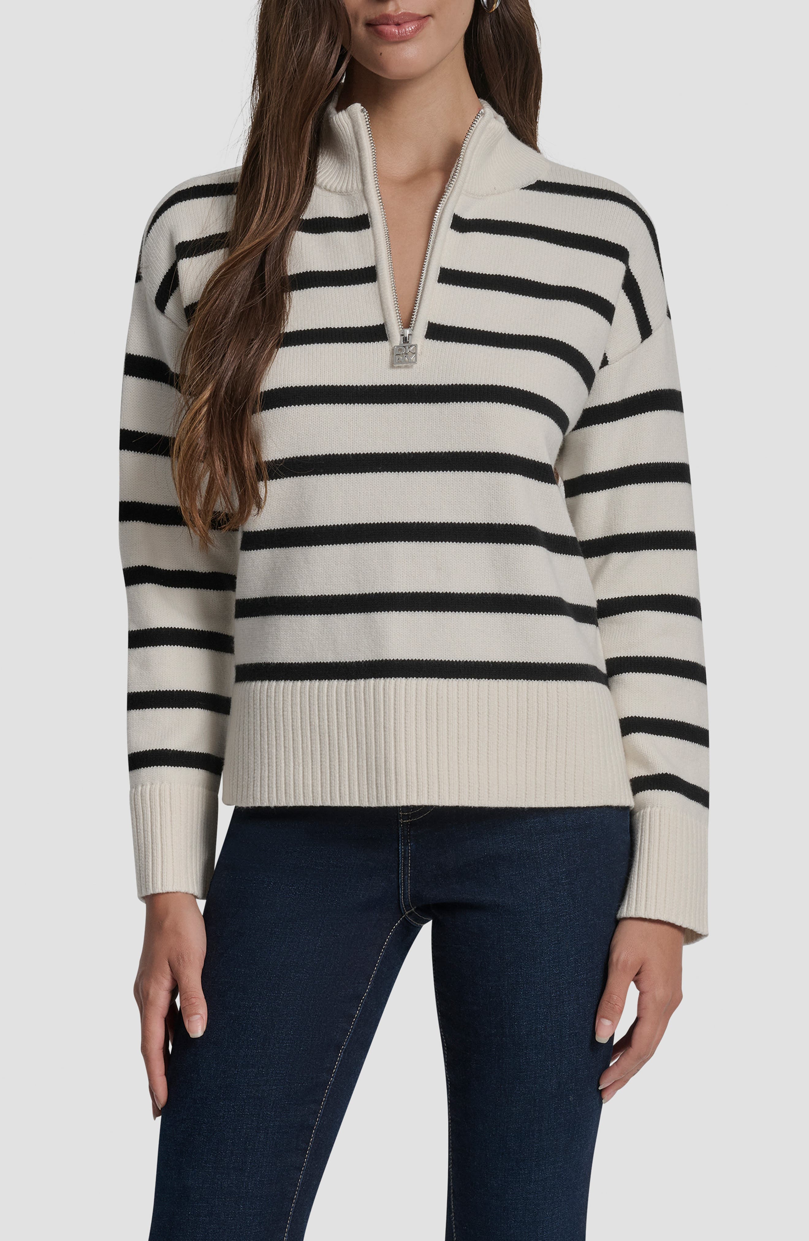 DKNY Cotton Sport Mesh V-Neck Sweater | Nordstromrack