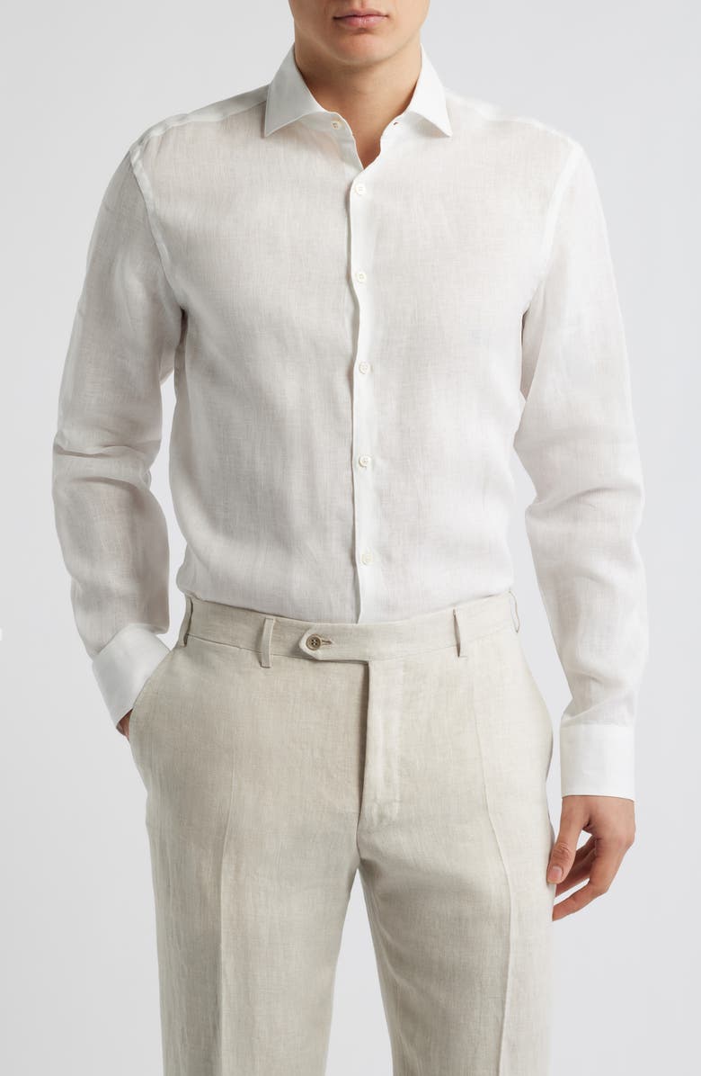 Canali Regular Fit Linen Button-Up Shirt, Main, color, White
