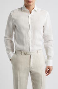 Canali Regular Fit Linen Button-Up Shirt