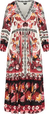 City Chic Malia Mixed Print Long Sleeve Maxi Dress