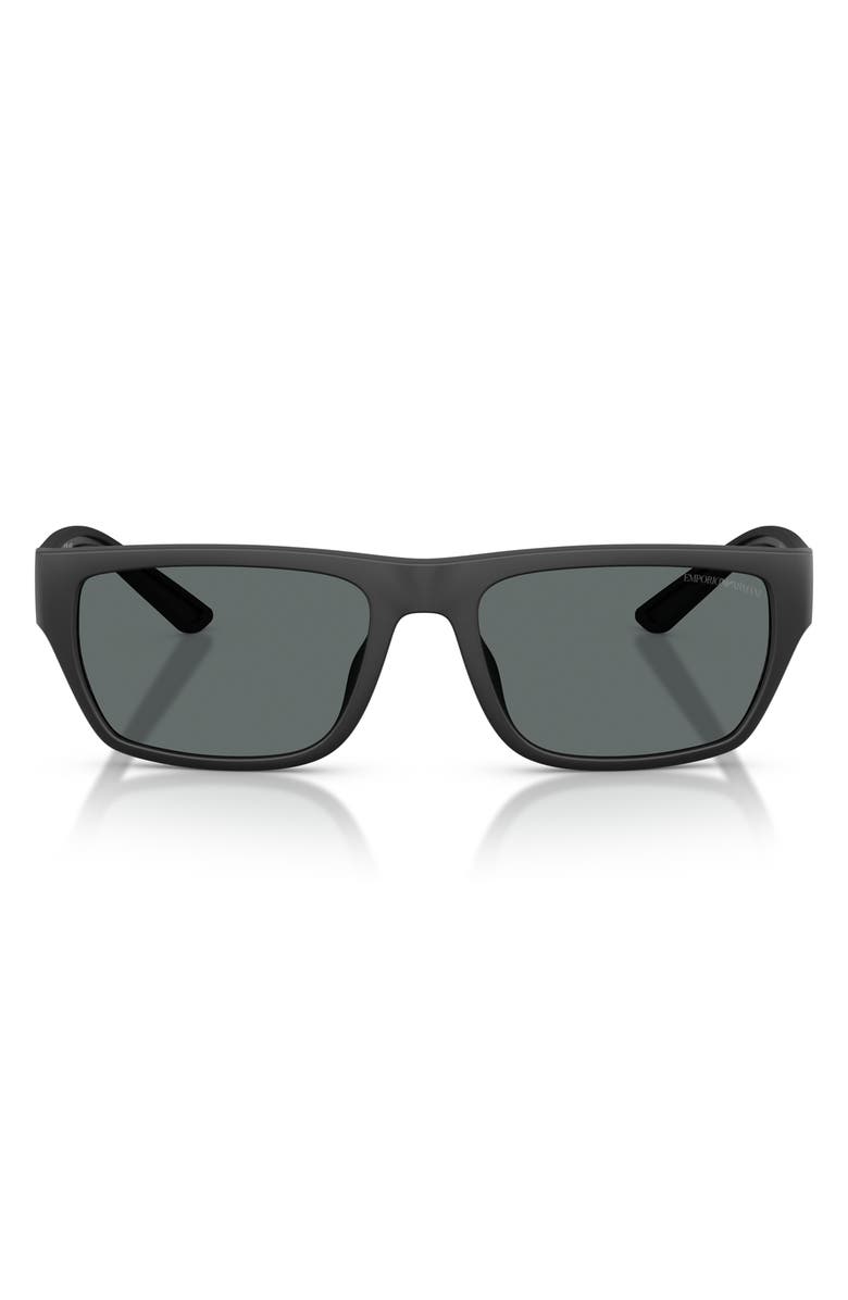 Emporio Armani 57mm Polarized Pillow Sunglasses, Main, color, Matte Black / Dark Grey