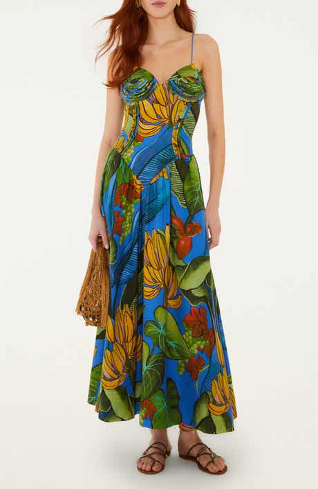 Fruit Print Linen Blend Maxi Dress