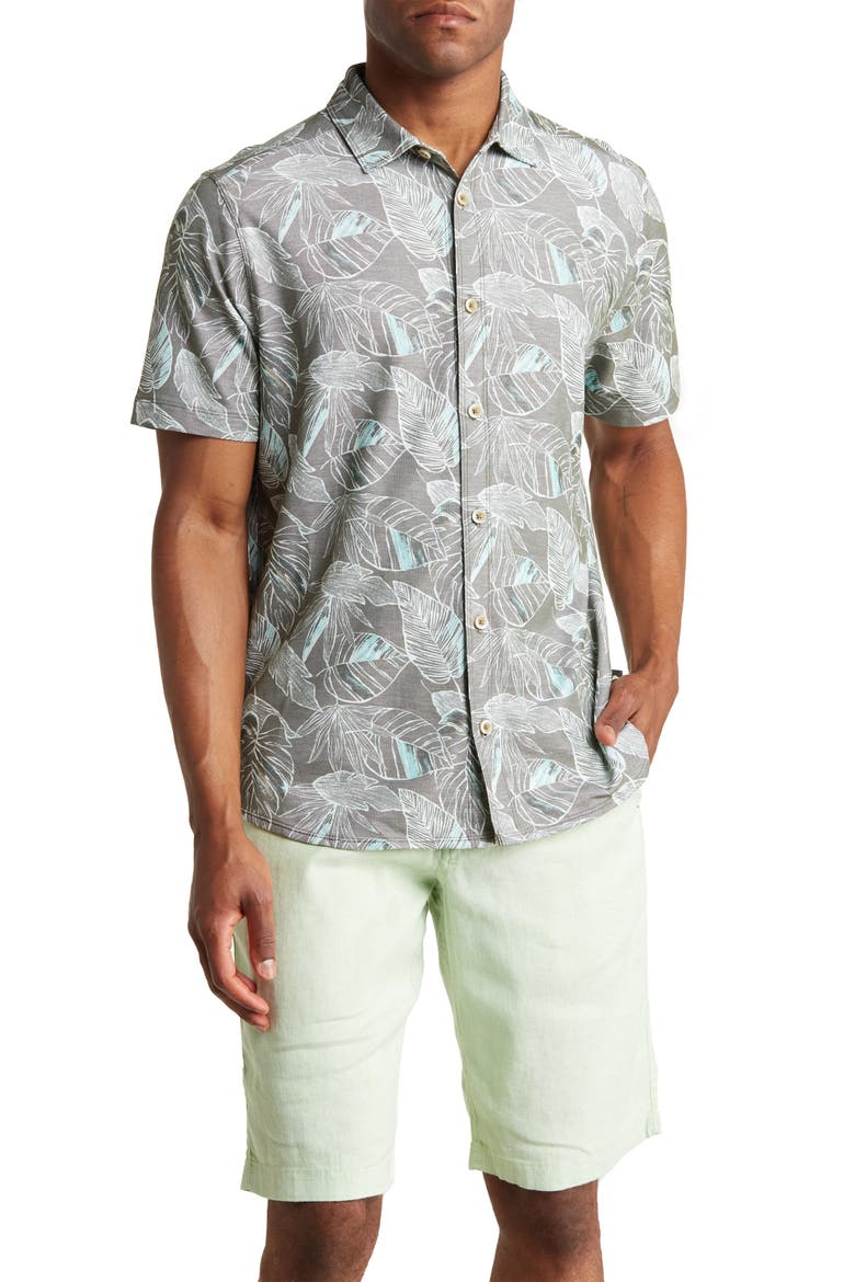 Bonita Cove Short Sleeve Button-Up Camp Shirt, Main, color, DARK FERN