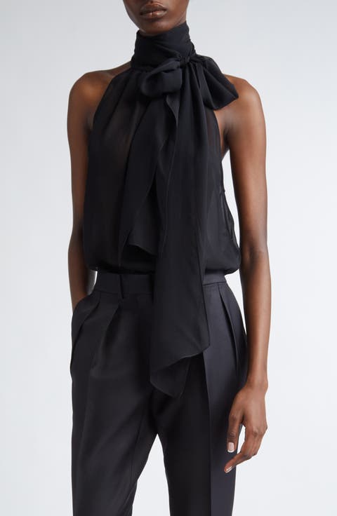 Silk Georgette Tie Neck Top