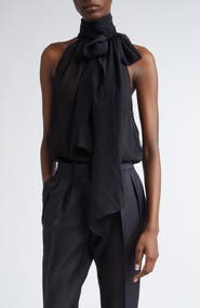 TOM FORD Silk Georgette Tie Neck Top