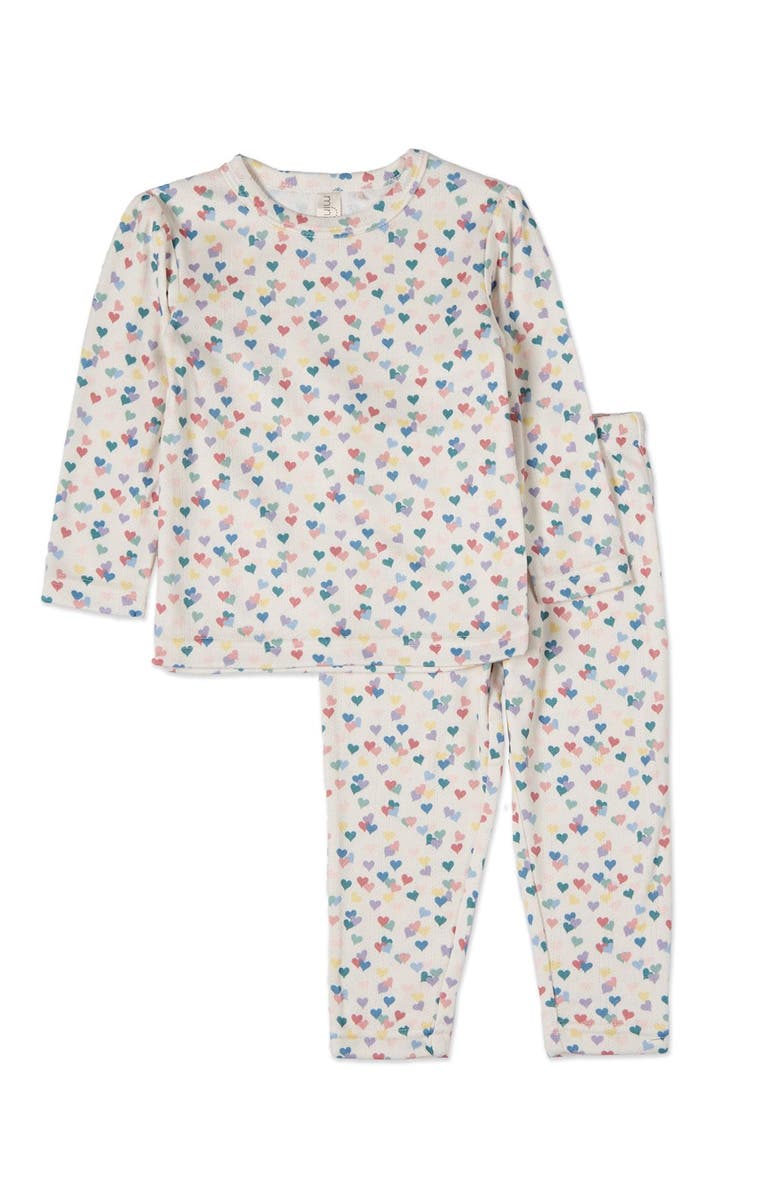 MiniMoi Infant Candied Hearts Pointelle Pull-On Pajama Set, Main, color, Multi Color Print