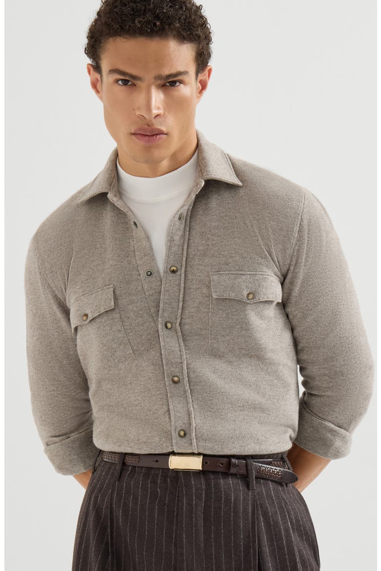 Virgin wool, cashmere and silk knit shirt, Alternate, color, Stone Grey