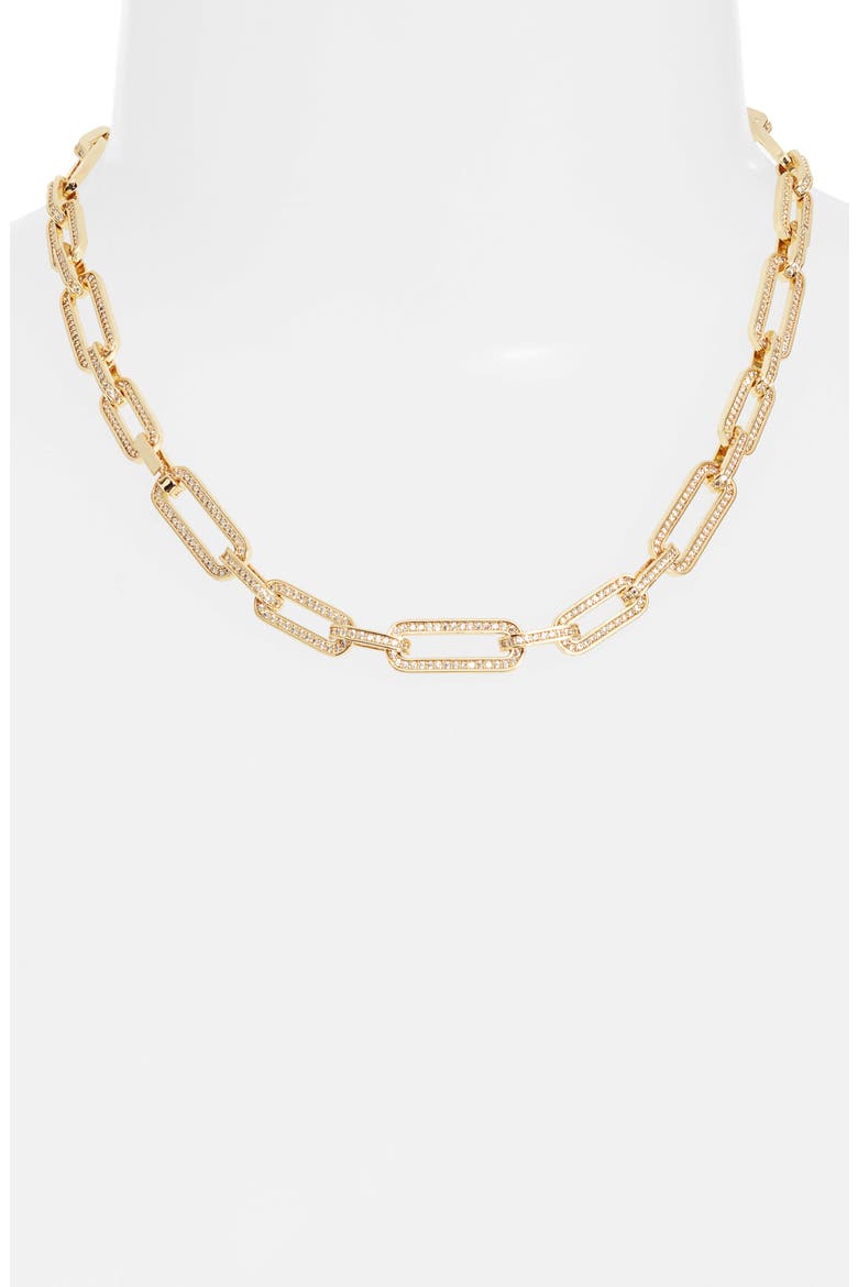 Pavé Paper Clip Link Chain Necklace, Alternate, color, GOLD
