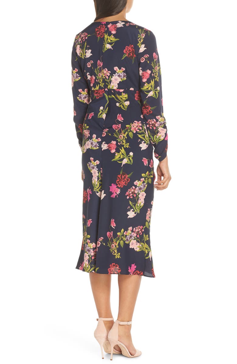 Eliza J Floral Ruched Midi Dress, Alternate, color, 