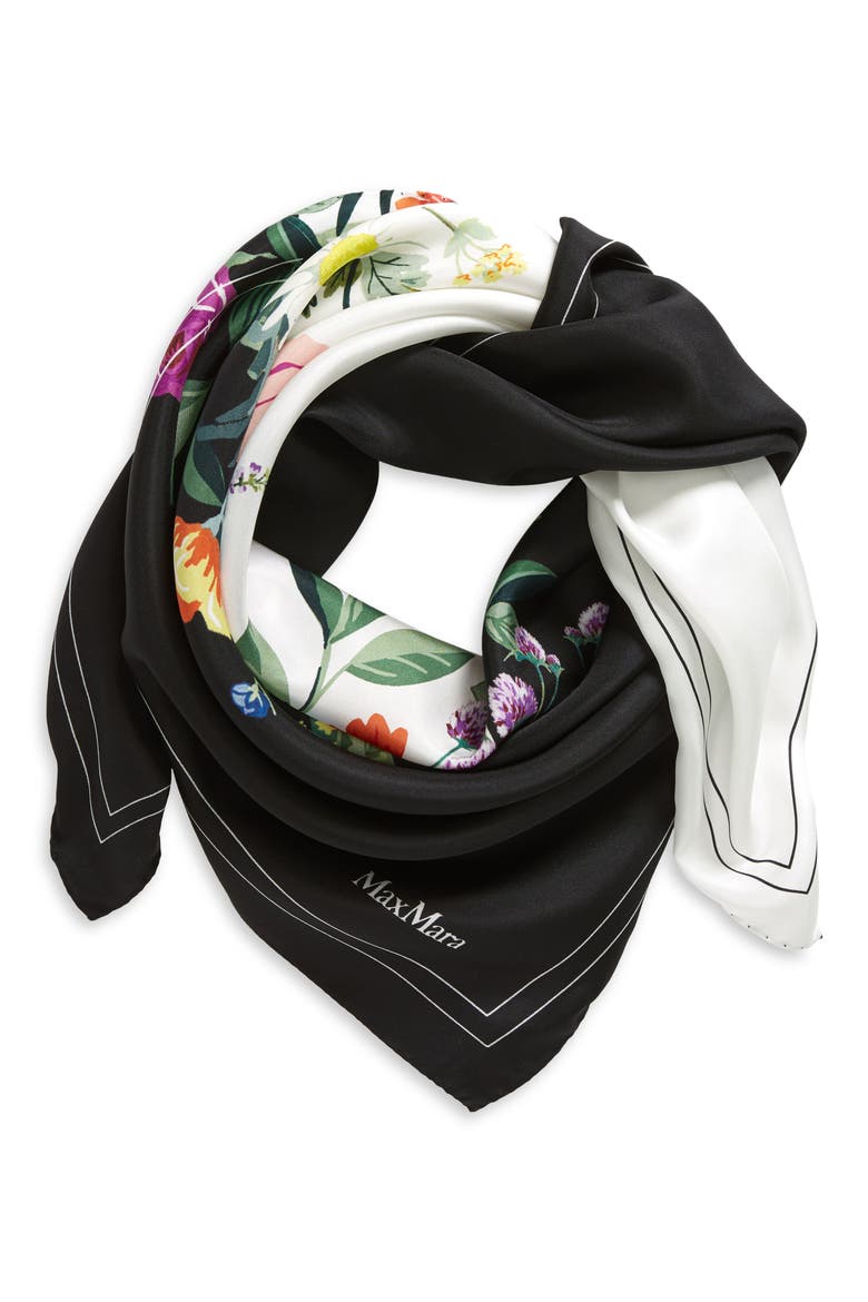 Floral Monogram Silk Square Scarf, Alternate, color, 004 WHITE FLORAL