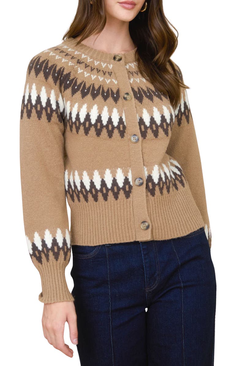 Blu Pepper Fair Isle Cardigan, Main, color, Khaki Multi