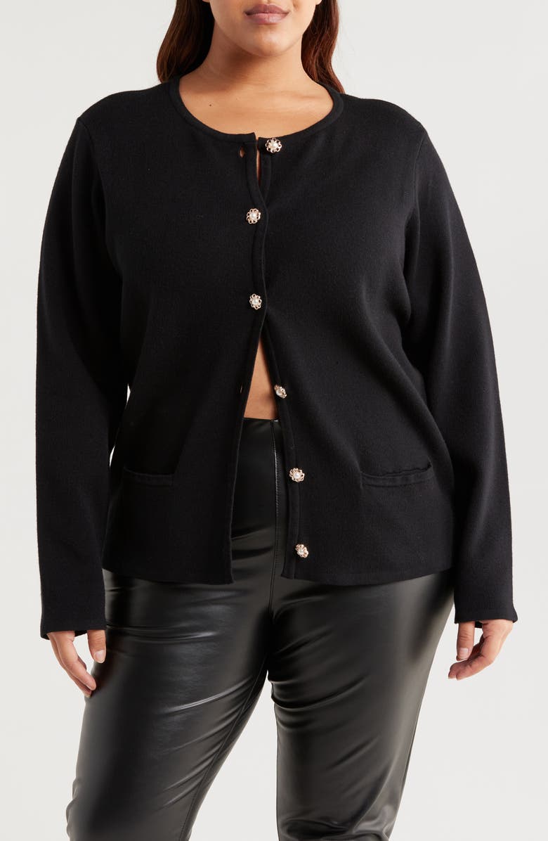 BY DESIGN Celeste Crop Cardigan, Main, color, Black