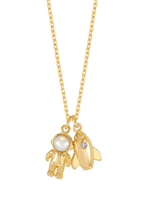 Spaceship and Astronaut Charm Pendant Necklace