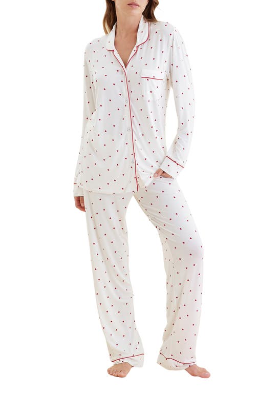 Papinelle Kate Modal Soft Full Length Pj Set In Ecru Hearts