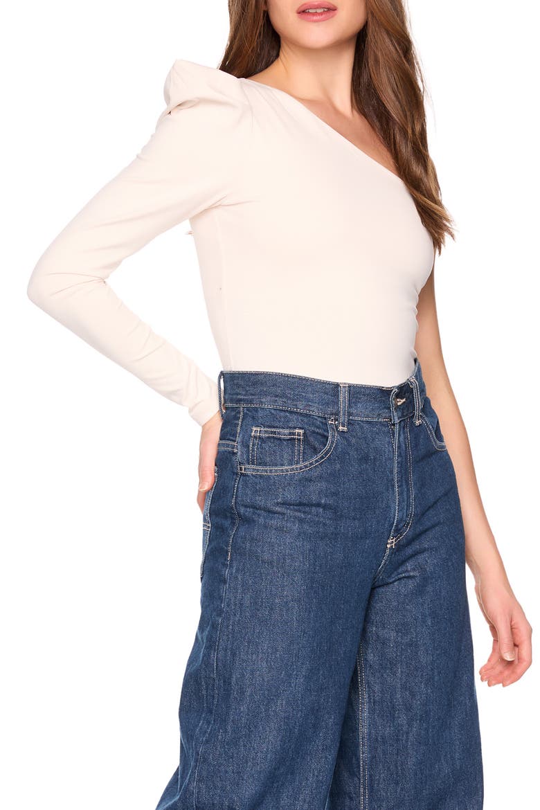 Pleated One-Shoulder Knit Top, Alternate, color, BLANCHED ALMOND