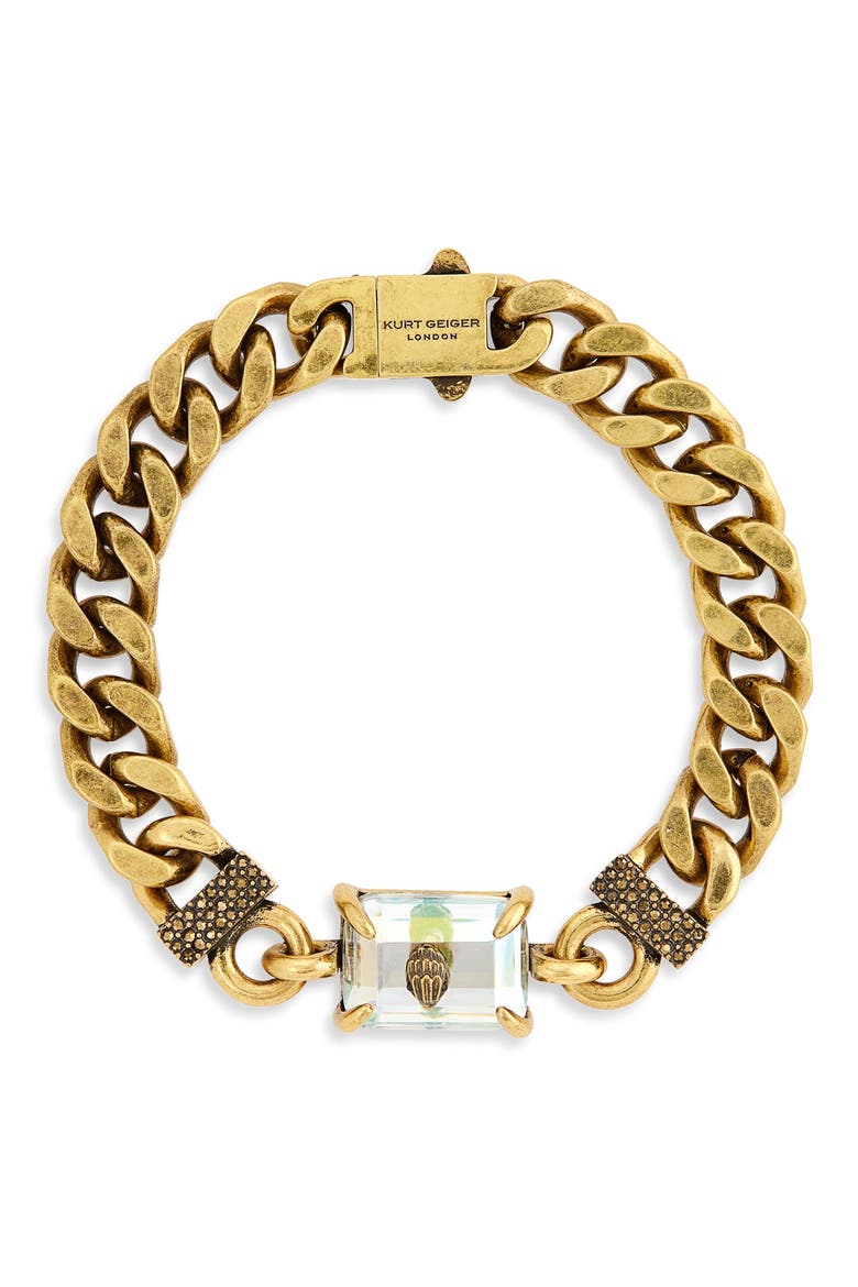 Eagle's Head Crystal Curb Chain Bracelet, Main, color, CRYSTAL IRIDESCENT