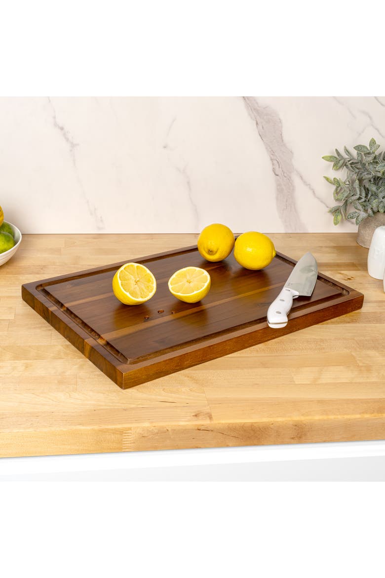 Eldridge Large Handcrafted Acacia Wood Grain Thick Reversible Cutting Board with Juice Grooves, Alternate, color, Brown